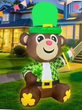 St Patricks Day Inflatable Bear Decoration LED Lighted Blow up for Home 4FT
